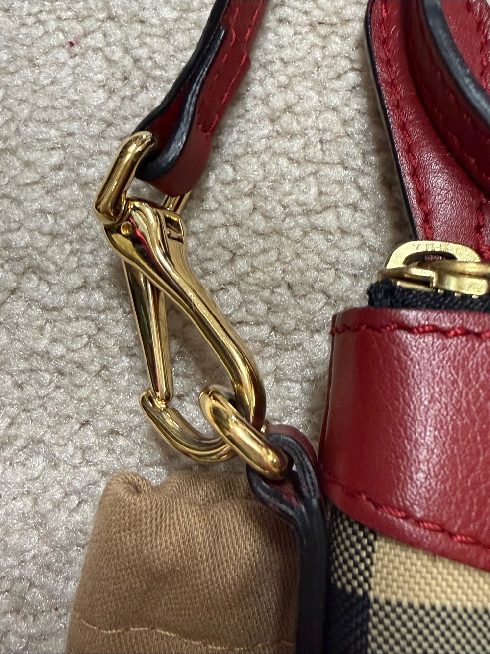 Burberry Beige Check Crossbody with Red Trim - Picture 12 of 16